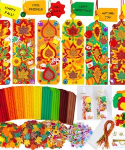 Winlyn 36 Sets Fall Craft Kits Fall Kids Crafts DIY 3D Fall Leaf Bookmarks Ornaments Art Sets Autumn Maple Leaf Fall Foam Stickers Arts and Crafts for Kids Thanksgiving Halloween Classroom Activities