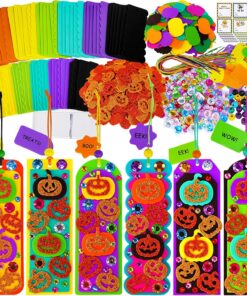 Winlyn 36 Sets Halloween Craft Kits DIY Jack-O'-Lantern Bookmark Ornaments Decorations Art Sets Pumpkin Foam Stickers Art and Crafts for Kids Classroom Activities Trick-or-Treat Party Favors