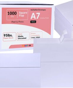 Winlyn 1000 Pcs White A7 Invitation Envelopes 5 1/4 x 7 1/4 Square Flap Envelopes Self Seal 95lb for Wedding Shower Birthday Bussiness Mailing Invitation Announcement 5 x 7 Greeting Cards Photos