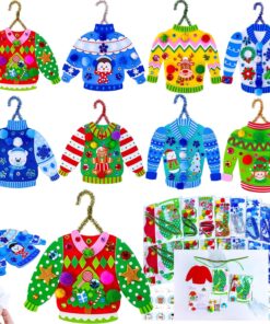 Winlyn 24 Sets Christmas Craft Kits Winter Kids Crafts DIY Ugly Sweater Ornaments Decorations Art Set Festive Foam Stickers Arts and Crafts for Kids Home Classroom Activities Party Favors