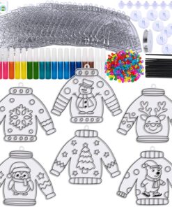 Alternative view of Winlyn 24 Sets Christmas Ugly Sweater Suncatchers Ornaments Decorations DIY Window Paint Art Suncatchers Winter Crafts Painting Kits for Kids Classroom Activities Art Project Party Favors