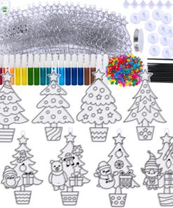 Alternative view of Winlyn 24 Sets Potted Christmas Tree Suncatchers Ornaments Decorations DIY Window Paint Art Suncatchers Winter Crafts Painting Kits for Kids Classroom Activities Art Project Party Favors