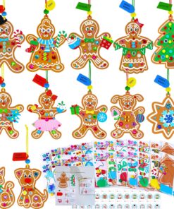 Winlyn 24 Sets Christmas Craft Kits Winter Crafts DIY Xmas Tree Gingerbread Man Ornaments Festive Foam Stickers Christmas Arts and Crafts for Kids Holiday Home Classroom Art Activities Party Favors