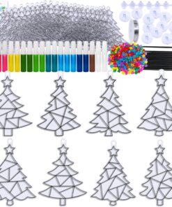 Alternative view of Winlyn 24 Sets Christmas Tree Suncatchers Ornaments Decorations DIY Window Paint Art Suncatchers Winter Crafts Painting Kits for Kids Classroom Activities Art Project Party Favors