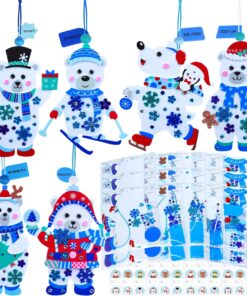 Winlyn 24 Sets Christmas Craft Kits Winter Crafts DIY Polar Bear Ornaments Decorations Art Sets Festive Foam Stickers Arts and Crafts for Kids Classroom Activities Holiday Party Favors