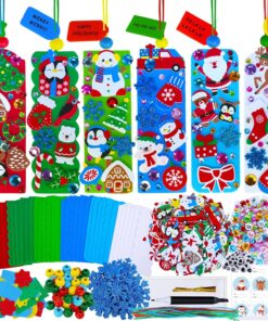 Winlyn 36 Sets Christmas Craft Kits Winter Crafts DIY Holiday Bookmark Ornaments Decorations Art Sets Festive Snowmen Reindeer Foam Stickers Arts and Crafts for Kids Classroom Activities Party Favors