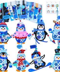 Winlyn 24 Sets Christmas Craft Kits Winter Crafts DIY Holiday Penguin Ornaments Decorations Art Sets Festive Foam Stickers Arts and Crafts for Kids Home Classroom Art Activities Party Favors