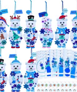 Winlyn 24 Sets Winter Craft Kits Christmas Crafts DIY Polar Bear Bookmarks Ornaments Decorations Art Sets Festive Foam Stickers Holiday Arts and Crafts for Kids Party Favors Home Classroom Activities