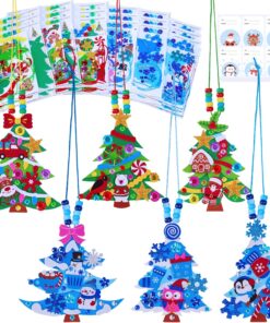 Winlyn 24 Sets Christmas Craft Kits Winter Crafts DIY 3D Pine Tree Necklaces Art Sets Festive Foam Stickers Arts and Crafts for Kids Home Classroom Activities Party Favors Art Project