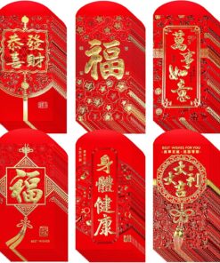 Winlyn 120 Pcs 6 Designs Chinese Hong Bao Lucky Money Envelopes Asian Red Envelopes Red Packets Lai See Packet Cash Envelopes for Lunar New Year Wedding Birthday Year of the Horse 2026