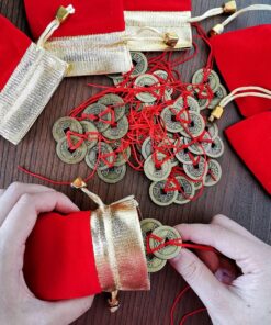 Alternative view of Supla 30 Pcs Chinese Lucky Coins Good Fortune Coins Good Luck Ornaments Decorations 3 Brass Coins Knotted with Red Ribbon and Lucky Bags for Wealth Health Success Asian Lunar Chinese New Year 2026