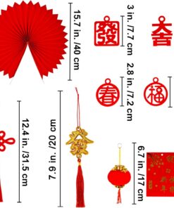 Alternative view of Winlyn 106 Pcs Chinese New Year Decorations Chinese Hanging Good Luck Ornaments Red Lanterns Festive Tree Ornaments Paper Fans for Asian Chinese Lunar New Year 2026 Year of The Horse Party Decor