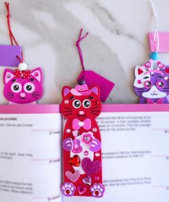 Alternative view of Winlyn 24 Sets Valentine's Day Cat Ornaments Decorations DIY Valentine Kitten Craft Kits Foam Bookmark with Heart Cat Valentine Stickers for Kids School Classroom Activities Party Favors Gift Exchange