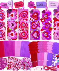 Winlyn 36 Sets Valentine's Day Decorations DIY 3D Heart Bookmarks Valentine Craft Kits Blank Foam Bookmarks with Hearts Foam Stickers for Kids Classroom Activities Reading Party Favors Gift Exchange