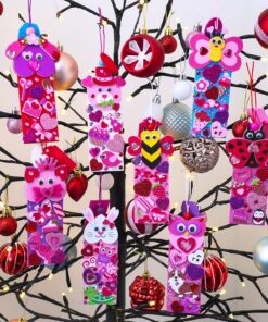 Alternative view of Winlyn 32 Sets Valentine's Day Decorations DIY Heart Animal Bookmarks Valentine Craft Kits Blank Foam Bookmarks with Hearts Stickers for Kids Classroom Activities Reading Party Favors Gift Exchange