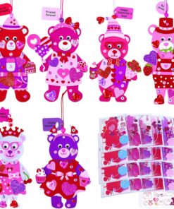 Winlyn 24 Sets Valentine's Day Polar Bear Ornaments Decorations DIY Valentine Craft Kits Assorted Polar Bear Shaped with Heart Valentine Stickers for Kids Valentine Classroom Activities Gift Exchange