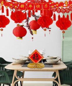 Alternative view of Winlyn 18 Pcs Chinese Lunar New Year Party Decorations Good Luck Honeycomb Centerpieces Hanging Red Lanterns Lucky Garland New Year Banner for Asian Vietnamese Tet Festival Wedding Horse Year 2026