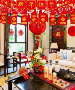 Alternative view of Winlyn Chinese New Year Party Decorations Red Lanterns Paper Fans Red Envelopes Hong Bao Coins Oriental Lucky Garland Chinese Knot Tassel FU Character Paper Cutting for Asian Lunar New Year 2026 Decor