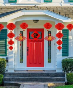 Alternative view of Supla 82 Pcs Chinese New Year Decorations Chinese Hanging Good Luck Ornaments Red Lanterns Festive Tree Ornaments Paper Fans for Asian Chinese Lunar New Year 2026 Year of The Horse Party Decor