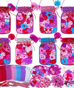 Winlyn 24 Sets Valentine's Day Heart Mason Jar Ornaments Decorations DIY Valentine Craft Kits Assorted Mason Jar shaped with Heart Valentine Stickers for Kids School Classroom Activities Gift Exchange