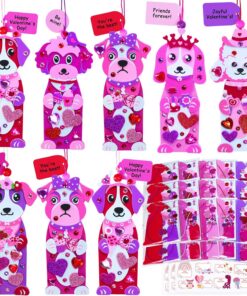 Winlyn 24 Sets Valentine's Day Dog Ornaments Decorations DIY Valentine Puppy Craft Kits Foam Bookmark with Heart Dog Valentine Stickers for Kids School Classroom Activities Party Favors Gift Exchange