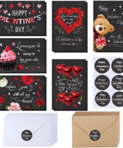 120 Sets Valentine's Day Cards with Envelopes Stickers Assortment Bulk 6 Designs of Blank Vintage Heart Bear Rose Chalkboard Valentines Cards Greeting Cards 4 x 6 for Her Him Valentine's Day