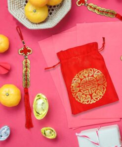 Alternative view of 16 Pcs Chinese Lucky Coins Decorations Feng Shui Coins Ornaments Hanging Good Fortune Coins Ornaments Red Chinese Knot Luck Charm and fu Bags for Wealth Health Success Asian Chinese Lunar New Year