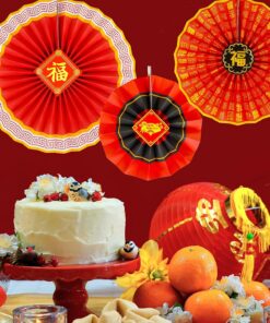 Alternative view of Winlyn 20 Pcs Bulk Chinese Lunar New Year Party Decorations Red Lanterns Oriental Hanging Lucky Paper Fans New Year Banner for Asian Vietnamese TET The Year of Horse Festival Wedding 2026 Decor