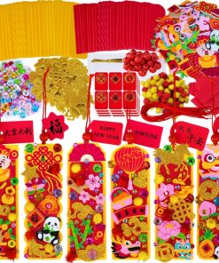 Winlyn 24 Sets Chinese New Year Decorations DIY Good Luck Bookmarks Craft Kits Blank Foam Bookmarks with Lunar New Year Stickers for Kids Asian Classroom Activities Reading Party Favors Gift Exchange