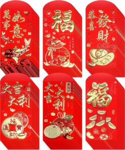 Winlyn 120 Pcs 6 Designs Asian Red Envelopes Chinese Hong Bao Lucky Money Envelopes Red Packets Pockets Lai See Packet Cash Envelopes for Chinese Lunar New Year Wedding Birthday Horse Year 2026