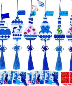 Winlyn 24 Sets Chinese New Year Decorations DIY Ming Vase Ornaments Craft Kits Blank Foam Vases with Blue and White Chinese Stickers for Kids Asian Classroom Activities Party Favors Gift Exchange