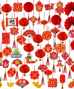 Winlyn 161 Pcs Chinese New Year Decorations Chinese Hanging Good Luck Ornaments Red Lanterns Festive Tree Ornaments Paper Fans for Asian Chinese Lunar New Year 2026 Year of The Horse Party Decor