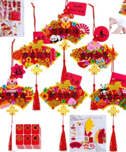 Winlyn 24 Sets Chinese New Year Decorations DIY Fan-Shaped Good Luck Knot Tassel Ornaments Craft Kits for Kids Asian Lunar New Year 2026 Horse Year Classroom Activities Party Favors Gift Exchange