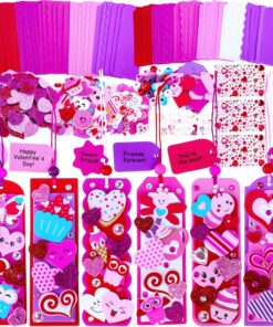 Winlyn 36 Sets Valentine's Day Decorations DIY Heart Bookmarks Valentine Craft Kits Blank Foam Bookmarks with Valentine Foam Stickers for Kids Classroom Activities Reading Party Favors Gift Exchange