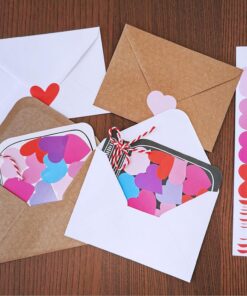 Alternative view of Winlyn 60 Sets DIY Paper Heart in Jar Cards and Envelopes Stickers 3 Styles of Blank Die-cut Jar Cardstock Note Cards with Assorted Love Hearts Stickers for Mother's Day Valentine's Day Greeting