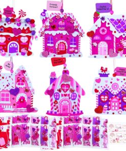 Winlyn 24 Sets Valentine's Day Heart House Ornaments Decorations DIY Valentine House Craft Kits Foam House with Heart Valentine Stickers for Kids School Classroom Activities Party Favors Gift Exchange