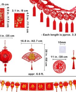 Alternative view of Winlyn Chinese New Year Party Decorations Red Lanterns Paper Fans Red Envelopes Hong Bao Coins Oriental Good Luck Garland Chinese Knot Tassel FU Paper Cutting for Asian Lunar New Year 2026 Decor