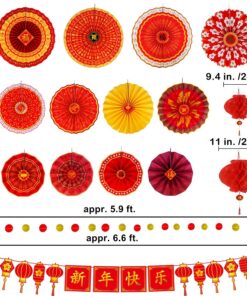 Alternative view of Winlyn 21 Pcs Bulk Chinese Lunar New Year Party Decorations Red Lanterns Oriental Hanging Good Luck Paper Fans New Year Banner for Asian Vietnamese TET The Year of Horse Festival Wedding 2026 Decor