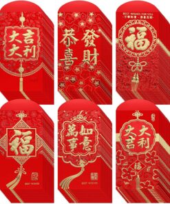 Winlyn 120 Pcs 6 Designs Asian Red Envelopes Chinese Hong Bao Lucky Money Envelopes Red Packets Lai See Packet Cash Envelopes for Chinese Lunar New Year Wedding Birthday Year of the Horse 2026