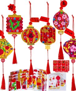 Winlyn 24 Sets Chinese Lunar New Year Decorations DIY Red Lantern Ornaments Craft Kits Foam Lantern with Good Luck Stickers for Kids Asian Vietnamese 2026 Horse Year Classroom Activities Party Favors