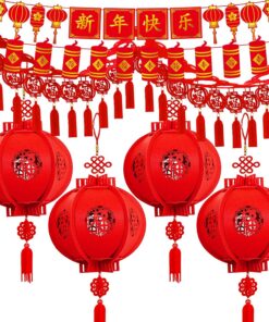 Winlyn 7 Set Chinese Lunar New Year Party Decorations Chinese Red Lanterns Lucky Garland Good Luck Garland Decorative Red Hanging Garlands for Asian Vietnamese 2026 Year of the Horse Festival Décor
