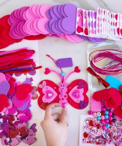 Winlyn 24 Sets Valentine's Day Decorations DIY Heart Butterfly Ornaments Valentine Craft Kits Blank Foam Butterfly with Hearts Foam Stickers for Kids Classroom Activities Party Favors Gift Exchange - Image 3