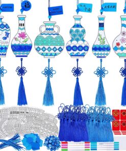 Winlyn 36 Sets Chinese New Year Decorations DIY Paintable Blue and White Ming Vase Ornaments Craft Kits for Kids Asian Lunar New Year 2026 Horse Year Classroom Activities Party Favors Gift Exchange