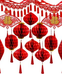 Winlyn Chinese Lunar New Year Party Decorations Good Luck Garlands Red Paper Lanterns with Tassels Lucky Fu Ornaments for Asian Vietnamese Chinese TET 2026 Year of the Horse Home Wedding Holiday Decor