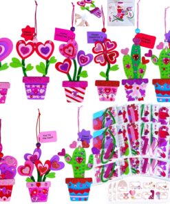 Winlyn 24 Sets Potted Heart Flower Craft Kits DIY Valentine's Day Ornaments Decorations Heart Foam Stickers Arts and Crafts for Kids Spring Birthday Classroom Activities Party Favors Gift Exchange