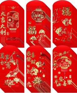 Winlyn 120 Pcs 6 Designs Asian Red Envelopes Chinese Hong Bao Lucky Money Envelopes Red Packets Lai See Cash Envelopes Pockets for 2026 Chinese Lunar New Year Birthday Wedding Year of the Horse