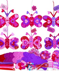 Winlyn 24 Sets Valentine's Day Decorations DIY Heart Butterfly Ornaments Valentine Craft Kits Blank Foam Butterfly with Hearts Foam Stickers for Kids Classroom Activities Party Favors Gift Exchange