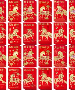 Winlyn 240 Pcs 12 Designs Chinese New Year Red Envelopes Bulk Lucky Money Pockets Hong Bao Lai See Red Packets Lucky Cash Envelopes for Asian Vietnamese Chinese Lunar New Year 2026 Year of the Horse