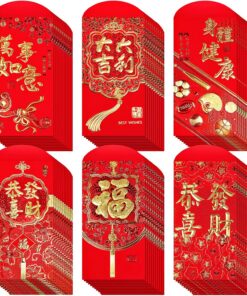 Winlyn 120 Pcs 6 Designs Asian Red Envelopes Chinese Hong Bao Lucky Money Envelopes Lai See Packet Cash Envelopes Red Packets for Chinese Lunar New Year Wedding Birthday Horse Year 2026