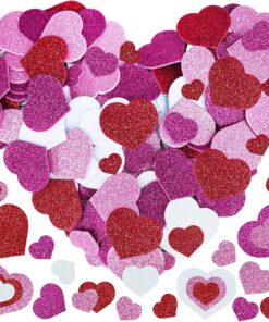Winlyn 480 Pcs Valentine's Day Heart Stickers Bulk Self-Adhesive Glitter Hearts Shaped Foam Stickers Embellishments in Red Pink White Valentine Arts and Crafts for Kids Scrapbooking Cards Gift Décor